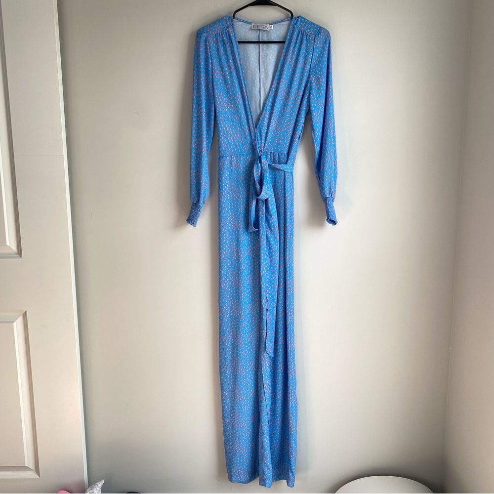 RESA Rosie Polka Dot Crepe Long Sleeve Wrap Jumpsuit Small